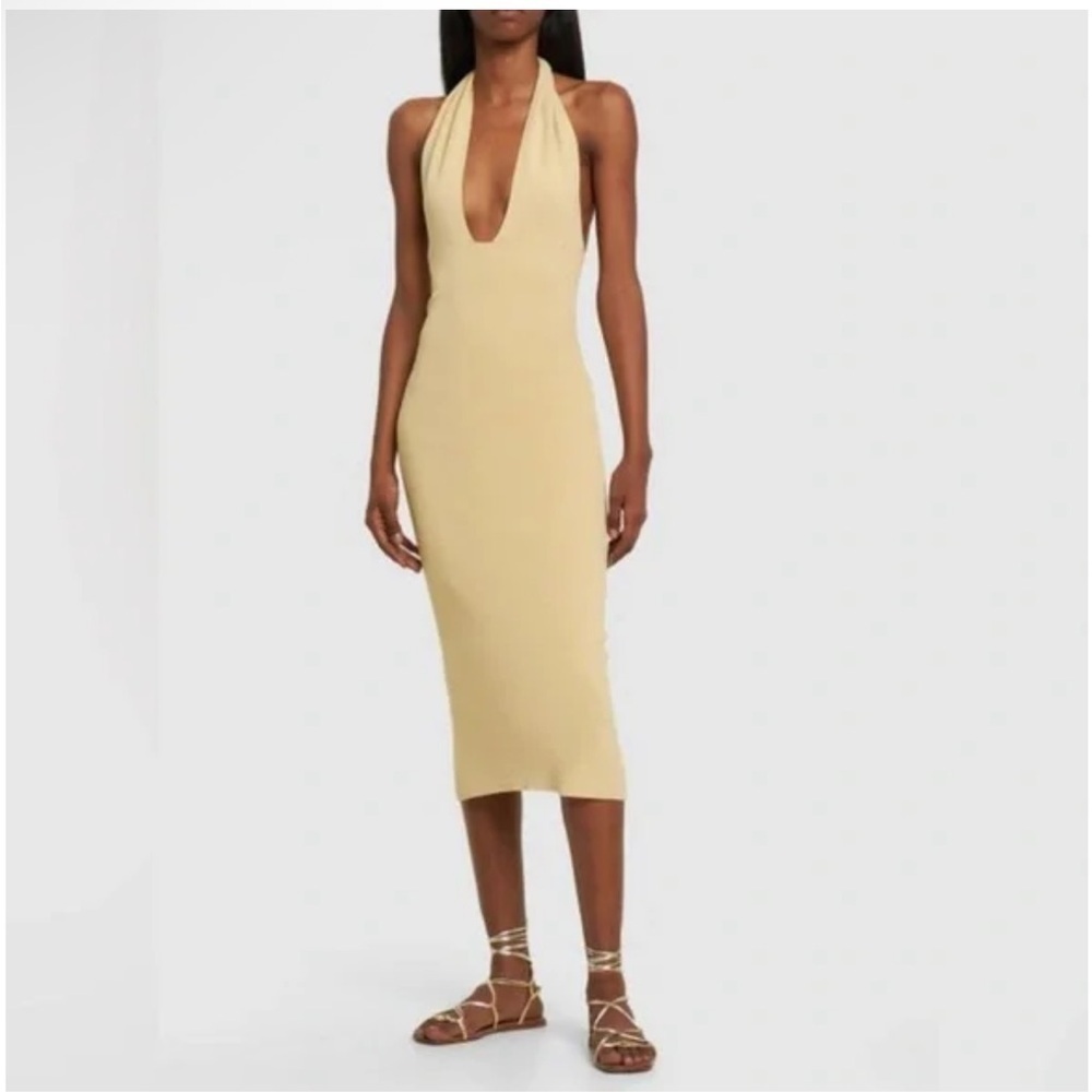 WEWOREWHAT Fashioned Ribbed Knit Halter Maxi Dress in Wheat - SZ Small - Picture 3 of 6